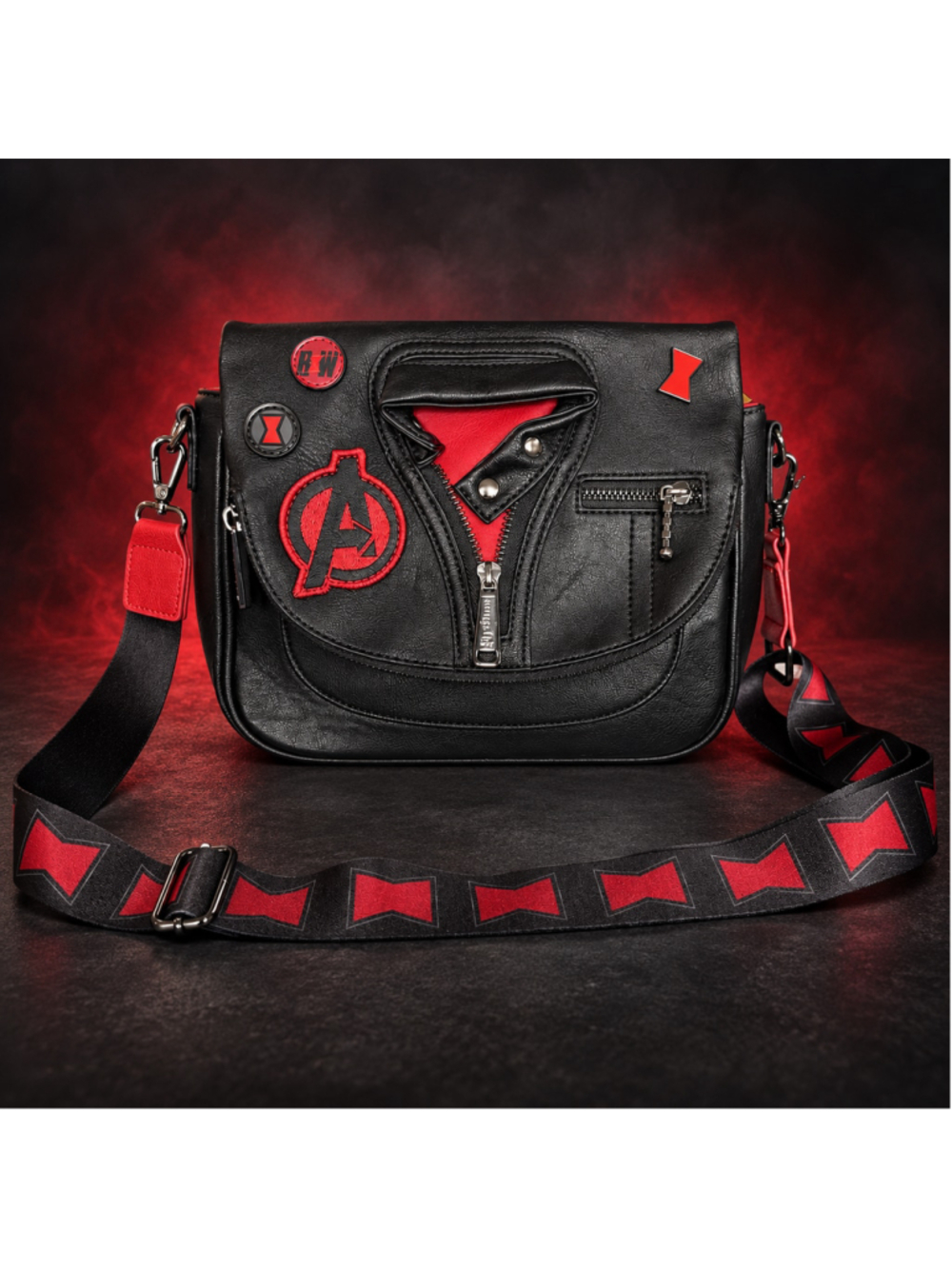 Loungefly Women’s Marvel Black Widow Avengers Moto Jacket Crossbody Bag Purse